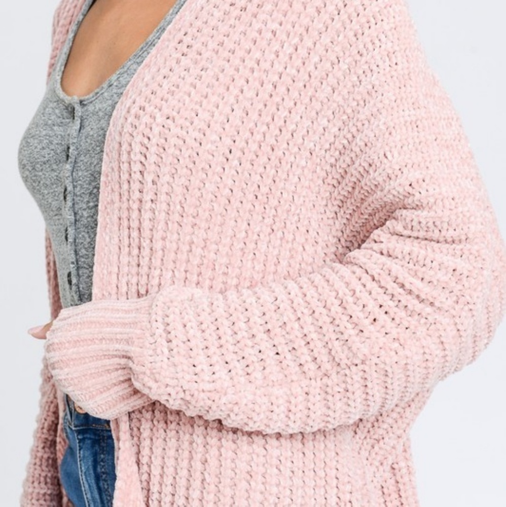3 LEFT! Mauve chenille knit high-low cardigan - Picture 6 of 6